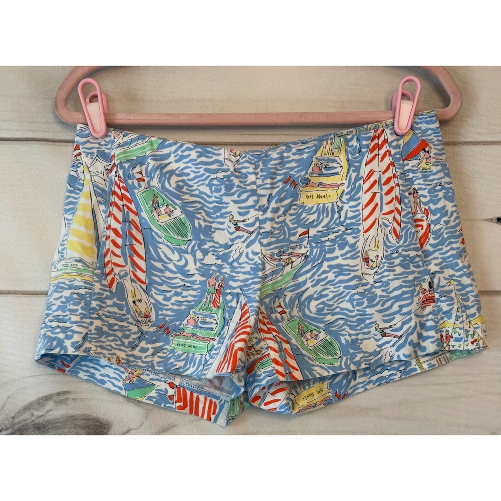 Lilly Pulitzer Callahan Shorts Size 0 Get Nauti Sailboat Print Blue Cotton